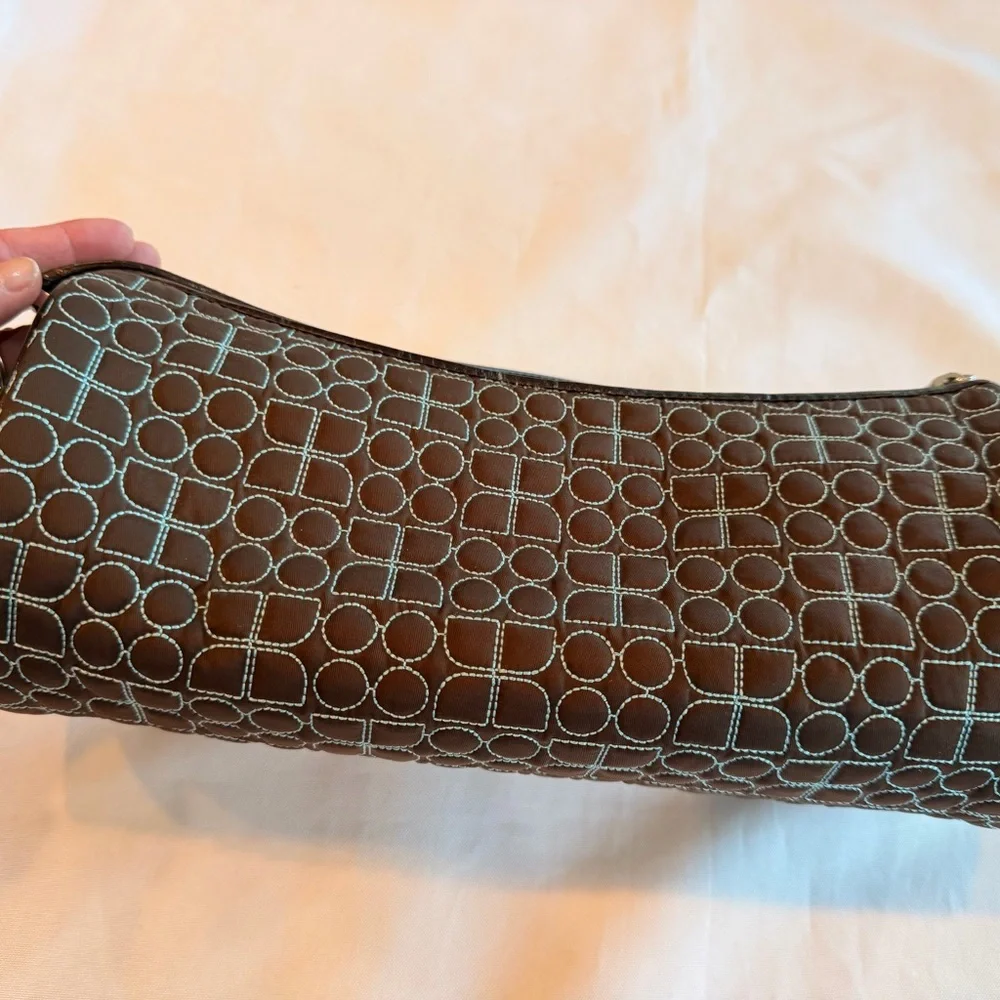 Vintage Kate Spade Dot Noel Baguette Round Shoulder Bag in Brown and Teal - Picture 9 of 12